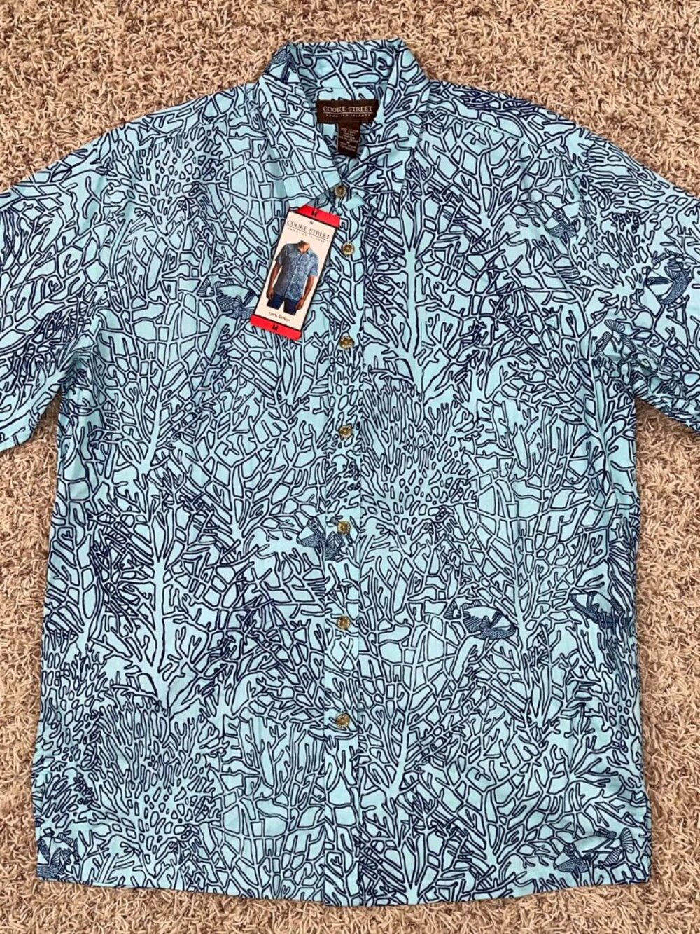 Cooke Street Men’s Aloha Hawaiian Woven Button Shirt Blue, Size Medium (New)